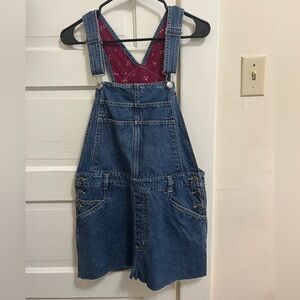 Cherokee Denim Overall Dress with Pink Floral Lining